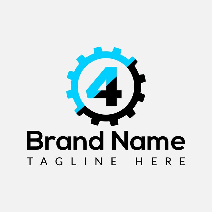 Vector tech gear logo on letter 4 template tech gear on 4 letter initial tech gear sign concept