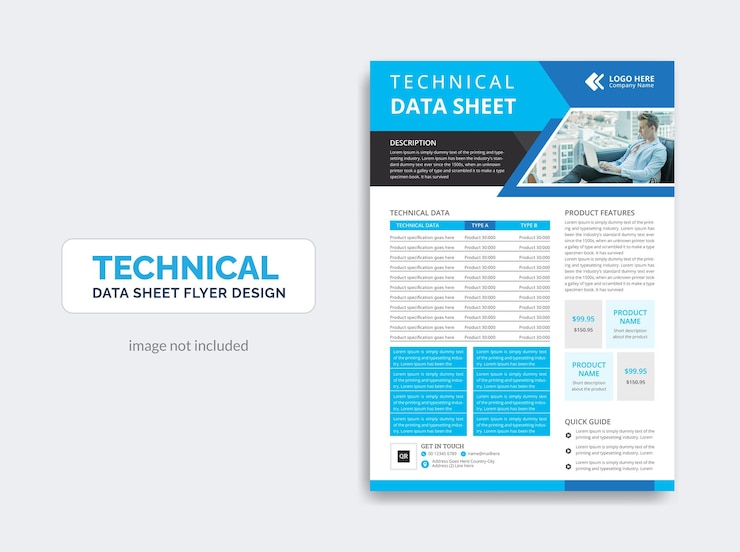 Vector technical data or product sheet template design