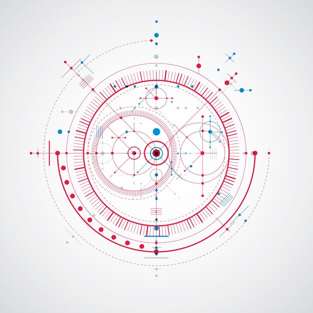 technical plan, abstract engineering draft for use in graphic and web design. colorful vector drawing of industrial system created with mechanical parts and circles.