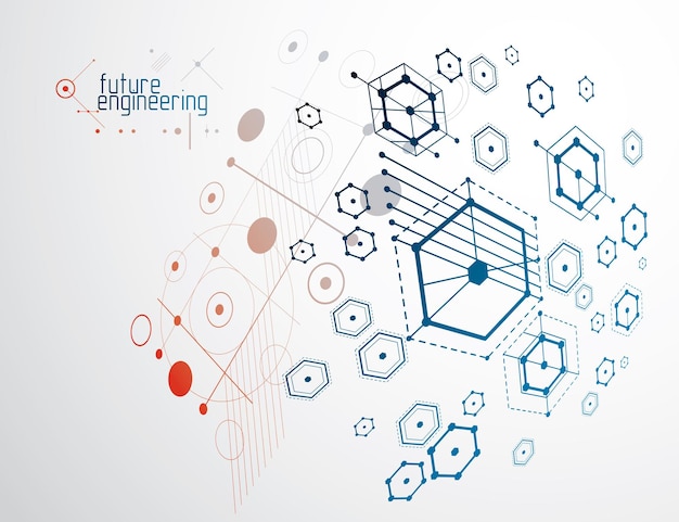 technical plan, abstract engineering draft for use in graphic and web design. vector drawing of industrial system created with hexagons, lines and circles.