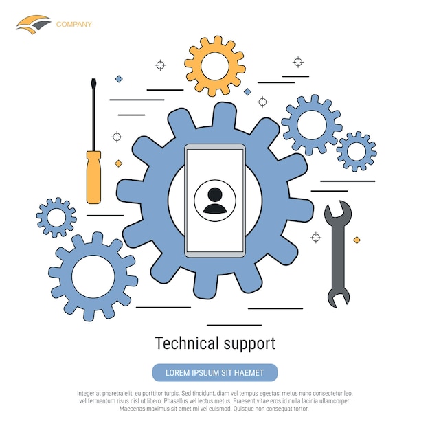 Technical support hotline flat contour style vector concept illustration