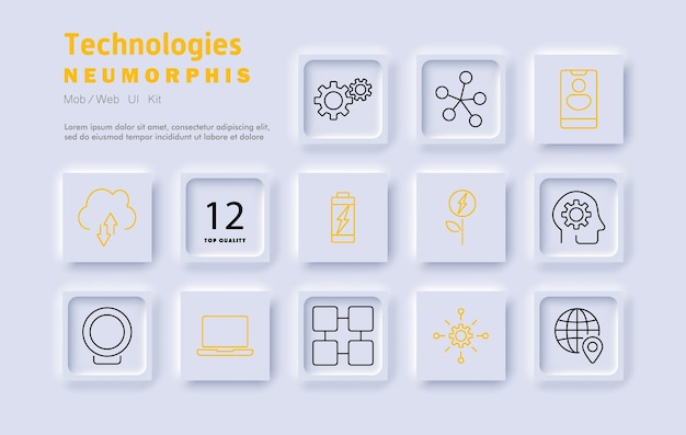 technologies set icon cloud computing artificial intelligence data processing digital network smart devices automation connectivity innovation cybersecurity energy efficiency