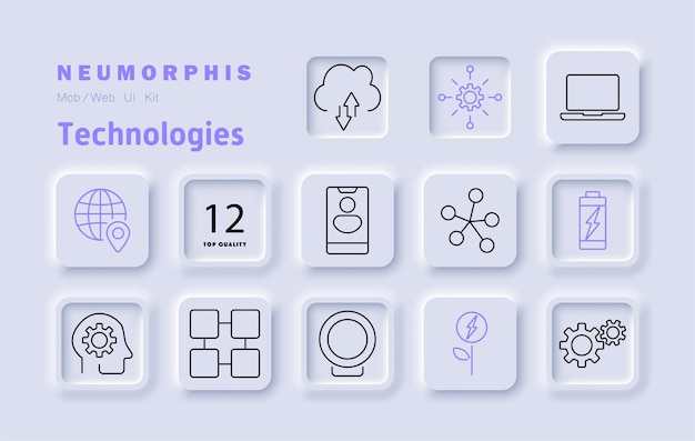 technologies set icon global positioning quality certification cloud transfer digital connectivity artificial intelligence machine learning renewable energy power storage