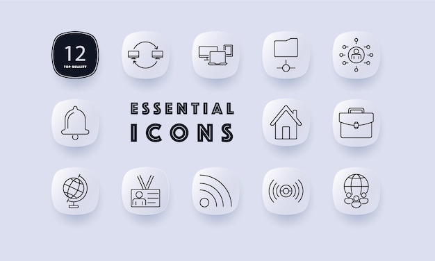 Technology and connectivity set icon Computers WiFi user network and notification bell Icons for internet connectivity data sharing and digital communication