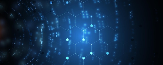 Technology banner design with hexagons abstract background