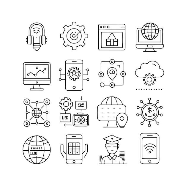 Technology Icon Set Vector Illustration for Documents Websites and Mobile Applications