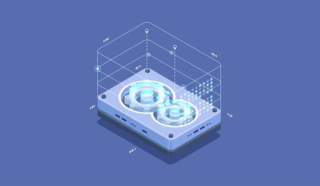 Technology infographic design for quantum computer Blockchain server concept server room database information storage Creative data concept