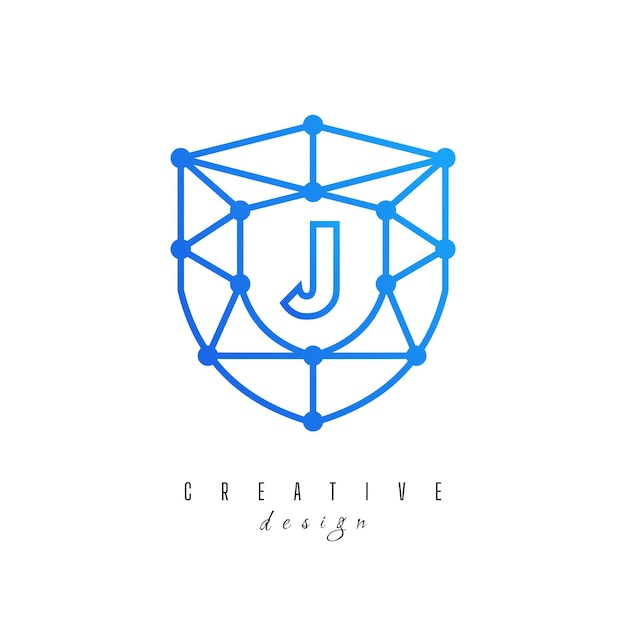 Technology logo with initial J negative space concept network icon vector