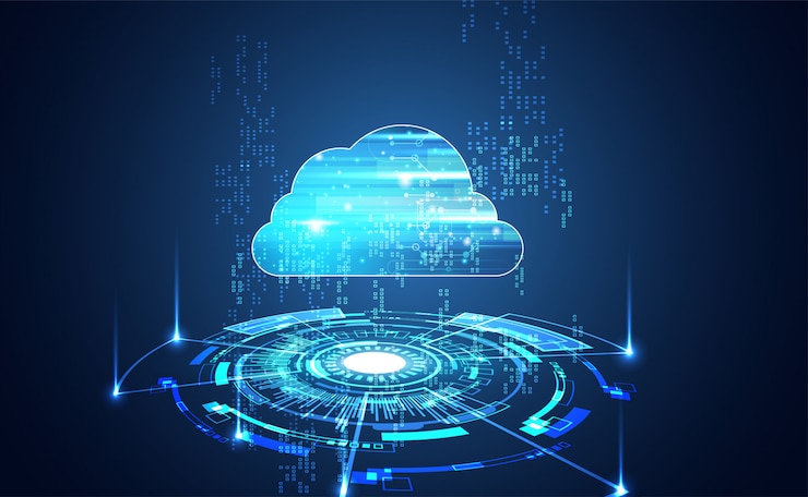 Teknologi awan abstrak dengan data besar dan latar belakang koneksi