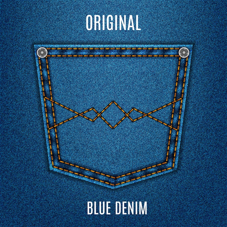 Vector tekstur jeans warna biru dengan saku, denim