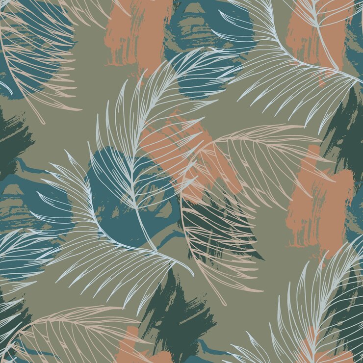 Tekstur pola tanpa batas dari ilustrasi pohon palem Hawaii, desain gambar tangan, pola Tropis dengan pohon palem, wallpaper cetak tekstil