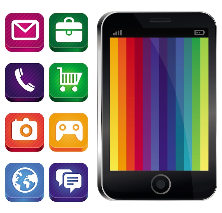 Vector telepon layar sentuh vektor dengan wallpaper pelangi