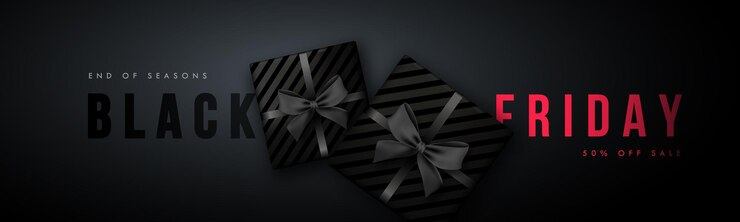 Vector templat banner gelap penjualan black friday kotak hadiah hitam realistis