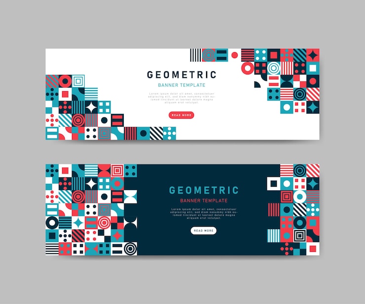 Vector templat banner horizontal mosaik datar penuh warna