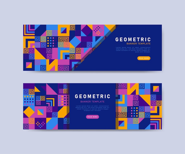 Vector templat banner horizontal mosaik datar penuh warna