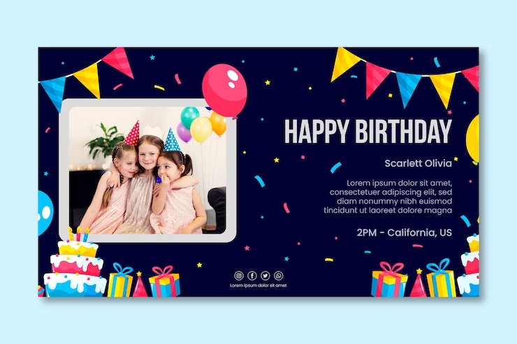 Vector templat banner horizontal ulang tahun anak-anak