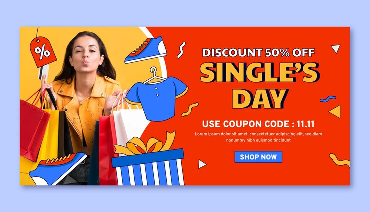 Vector templat banner horizontal untuk acara obral hari lajang 11.11