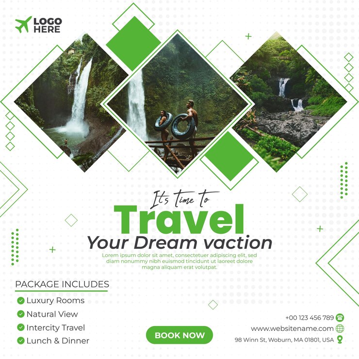 Vector templat banner media sosial perjalanan dan tur