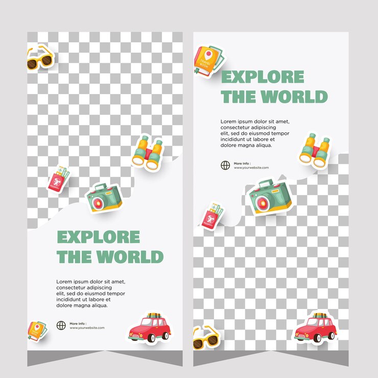 Vector templat desain banner vertikal agen perjalanan