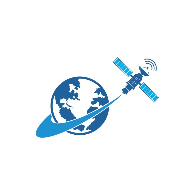 Vector templat desain ilustrasi ikon vektor satelit dengan bumi