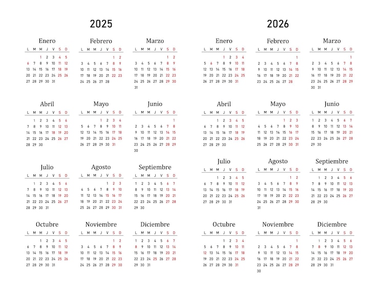 Vector templat desain kalender spanyol 2025 2026 dengan hari libur spanyol mulai dari hari senin vektor