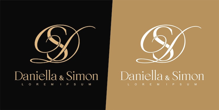 Vector templat desain logo huruf d dan s logo tipografi logo pernikahan