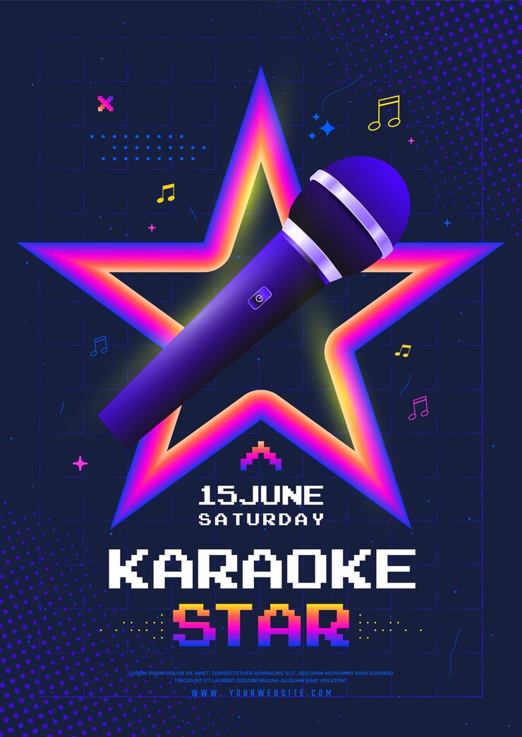 Templat desain poster malam Karaoke Star dengan mikrofon. Ilustrasi vektor
