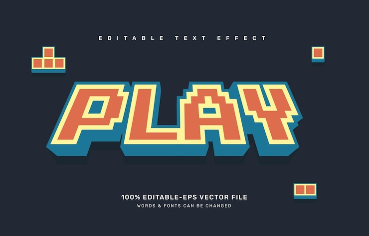 Vector templat efek teks yang dapat diedit game retro