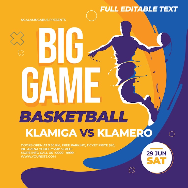 Vector templat flyer bola basket pertandingan besar