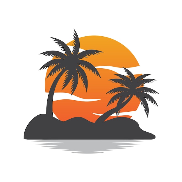 Templat Ilustrasi Musim Panas Pohon Palem Vektor Tanaman Pantai Desain Logo Pohon Kelapa