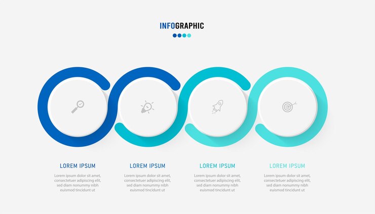 Templat Infografis Presentasi Konsep bisnis dengan 4 opsi angka dan ikon pemasaran