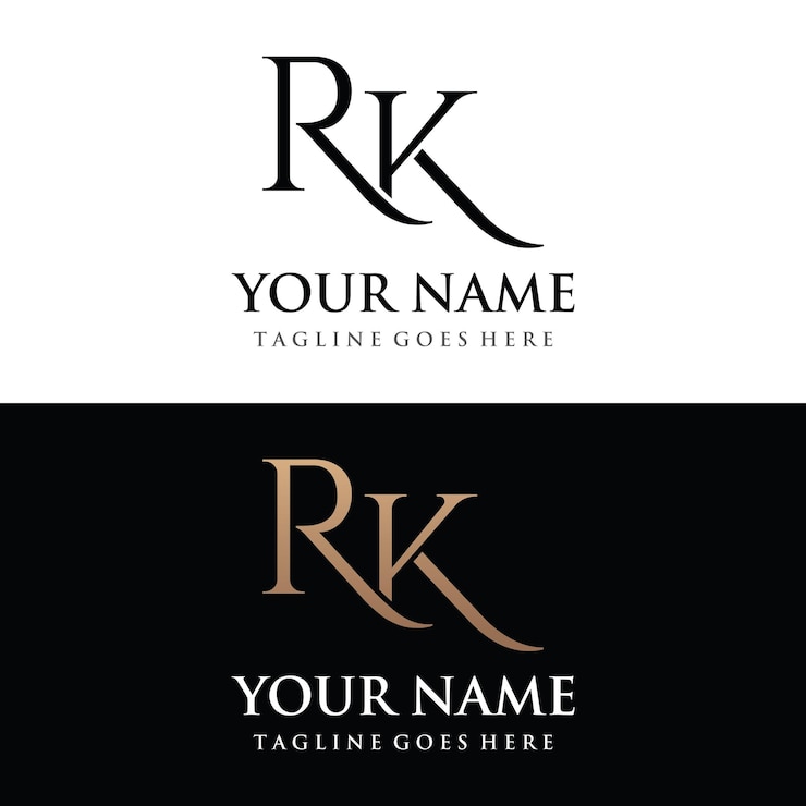 Vector templat logo huruf mewah rk kr k r dengan logo monogram yang elegan dan unik untuk kartu nama merek bisnis perusahaan