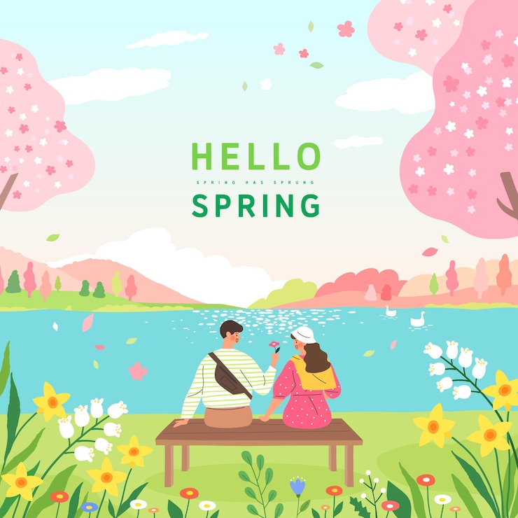 Vector templat musim semi dengan ilustrasi vektor bunga yang indah