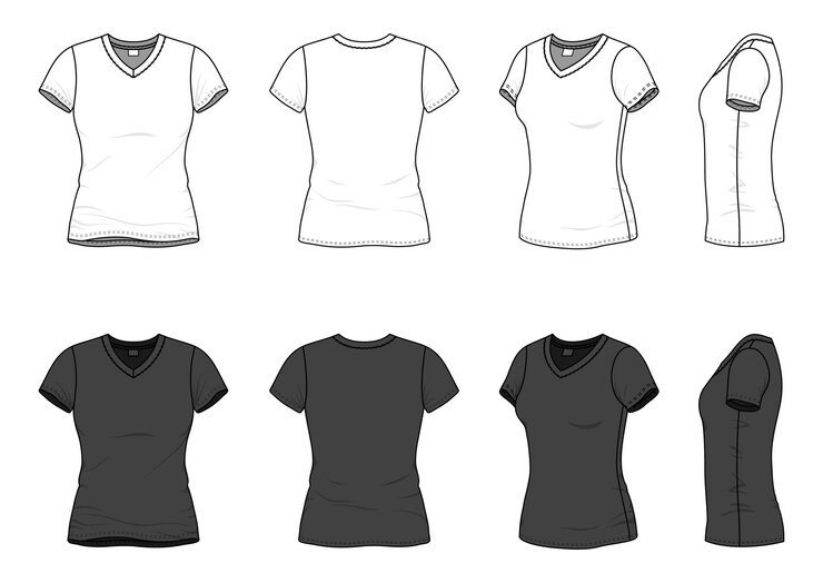 Vector templat pakaian kaos vneck wanita