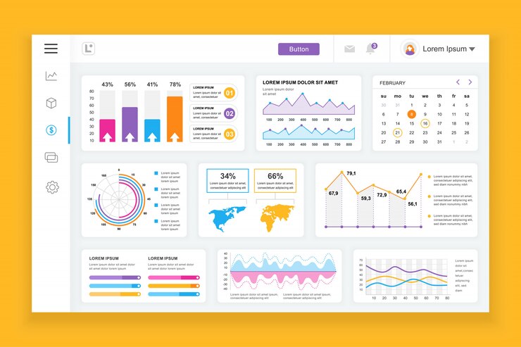 Vector templat panel admin dasbor dengan elemen infografis