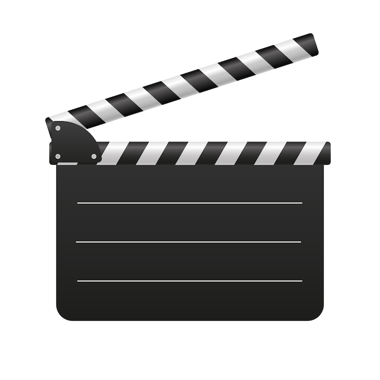 Vector templat papan klaper film dengan garis-garis. peralatan hitam dengan garis horizontal penomoran untuk adegan dan waktu untuk produksi film dan adegan video papan cerita vektor