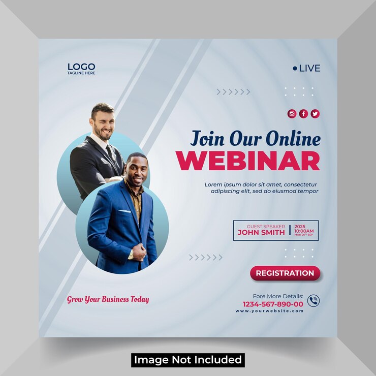 Templat pos media sosial perusahaan dan webinar langsung pemasaran digital