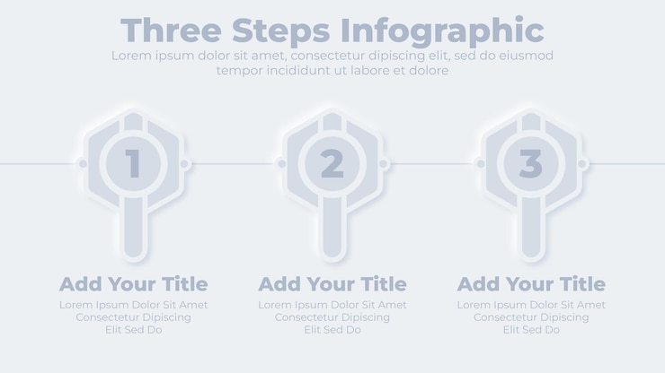 Vector templat presentasi infografis 3 langkah atau opsi bisnis neumorphic