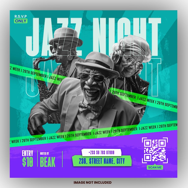 Vector templat selebaran pesta malam jazz media sosial