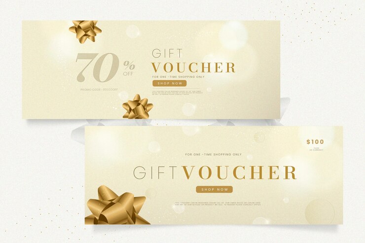 Vector templat voucher hadiah emas dengan pita