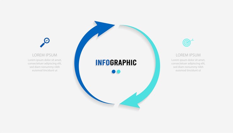 Template Infografis Presentasi Konsep Bisnis dengan 2 Pilihan Nomor dan Ikon Pemasaran