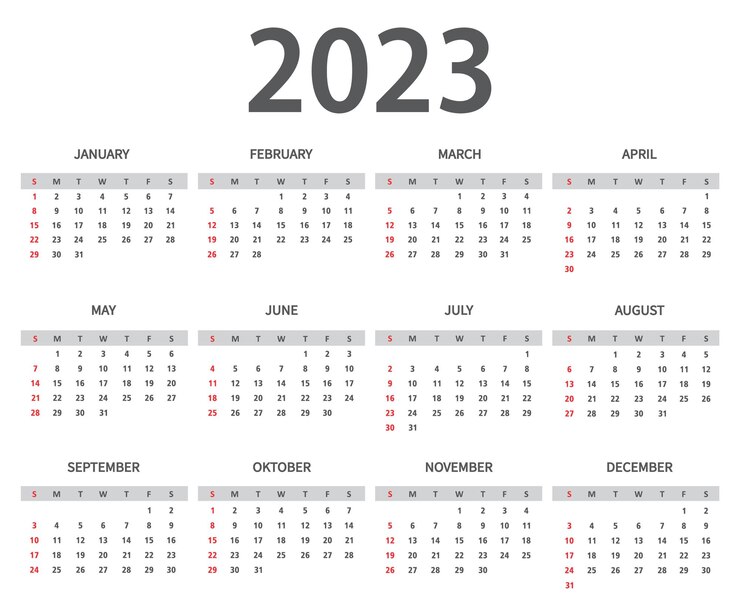 Vector template kalender tahun 2023.