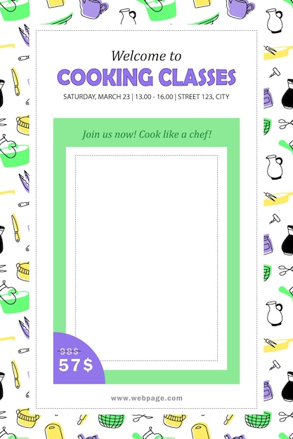 Template of invitation to cooking classes Banner leaflet poster with culinary courses schedule