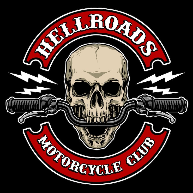 Tengkorak dengan setang sepeda motor, cocok untuk logo klub motor