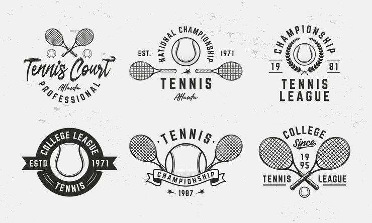 Tennis logo set 6 Tennis emblems with Rackets and balls icons