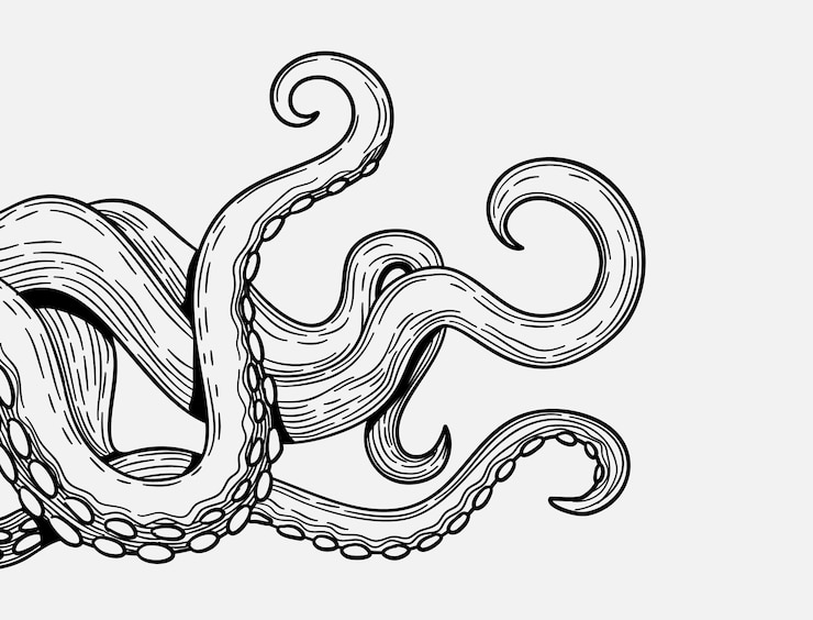 Vector tentacles banner octopus tentacle sketch element decorative engraving sea animal parts vector poster