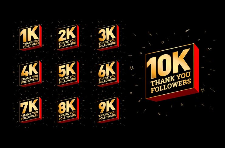 Vector terima kasih pengikut konten posting media sosial terima kasih pengikut set stiker emas