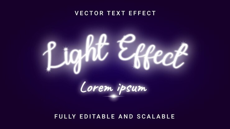 Vector text effect and purple background with the words light effect