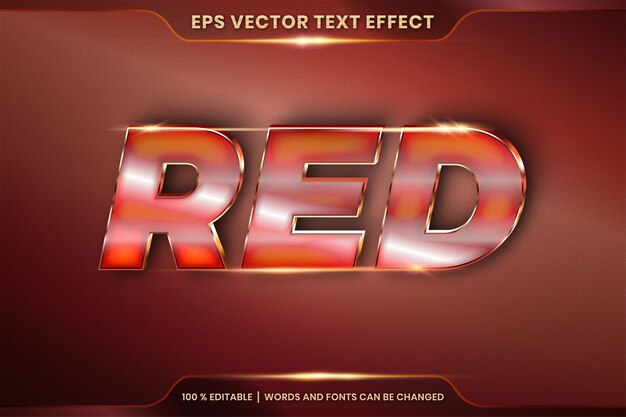 text effect in 3d red words, font styles theme editable realistic metal gradient gold and bronze color combination with flare light concept