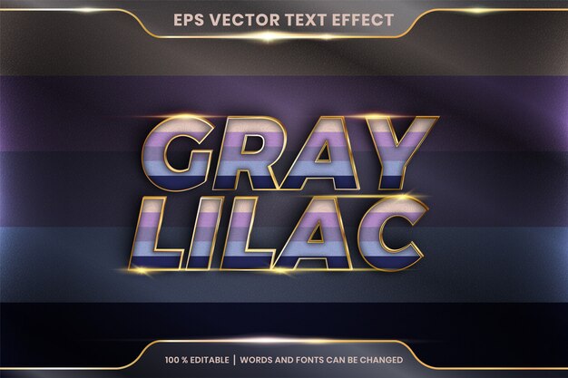 text effect in  gray lilac words, text effect theme editable colorful pastel with metal gold color concept